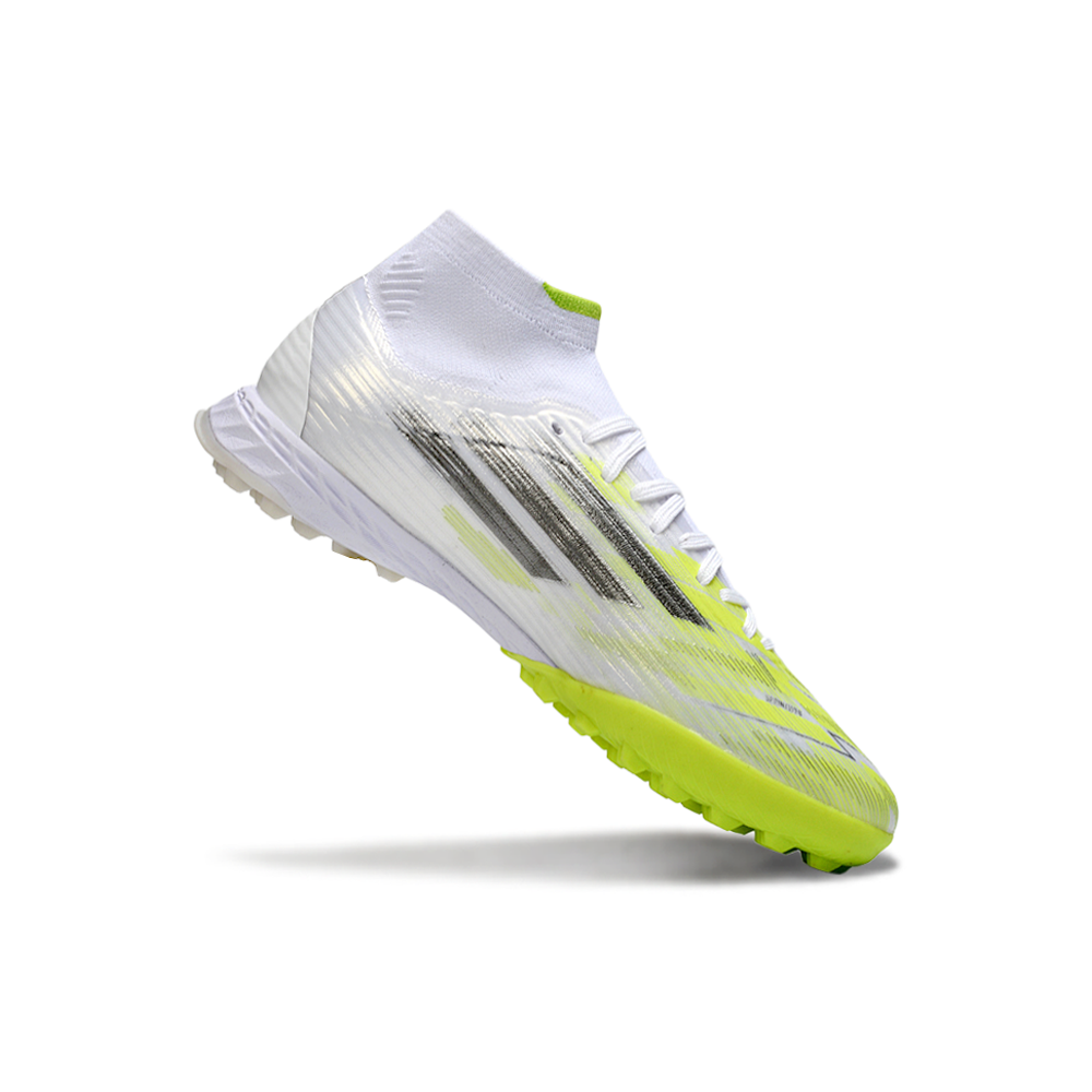 Chuteira Society Adidas F50 Cano Médio TF Branco e Verde 