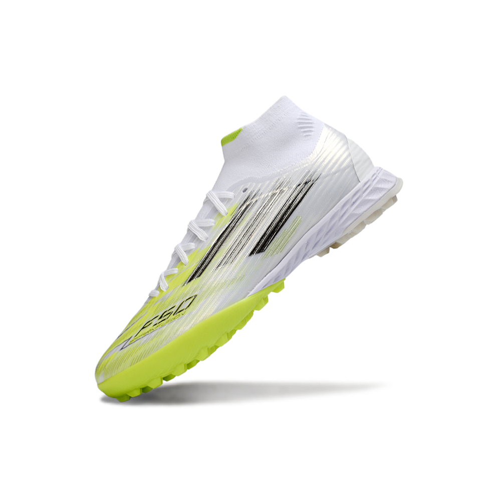 Chuteira Society Adidas F50 Cano Médio TF Branco e Verde 