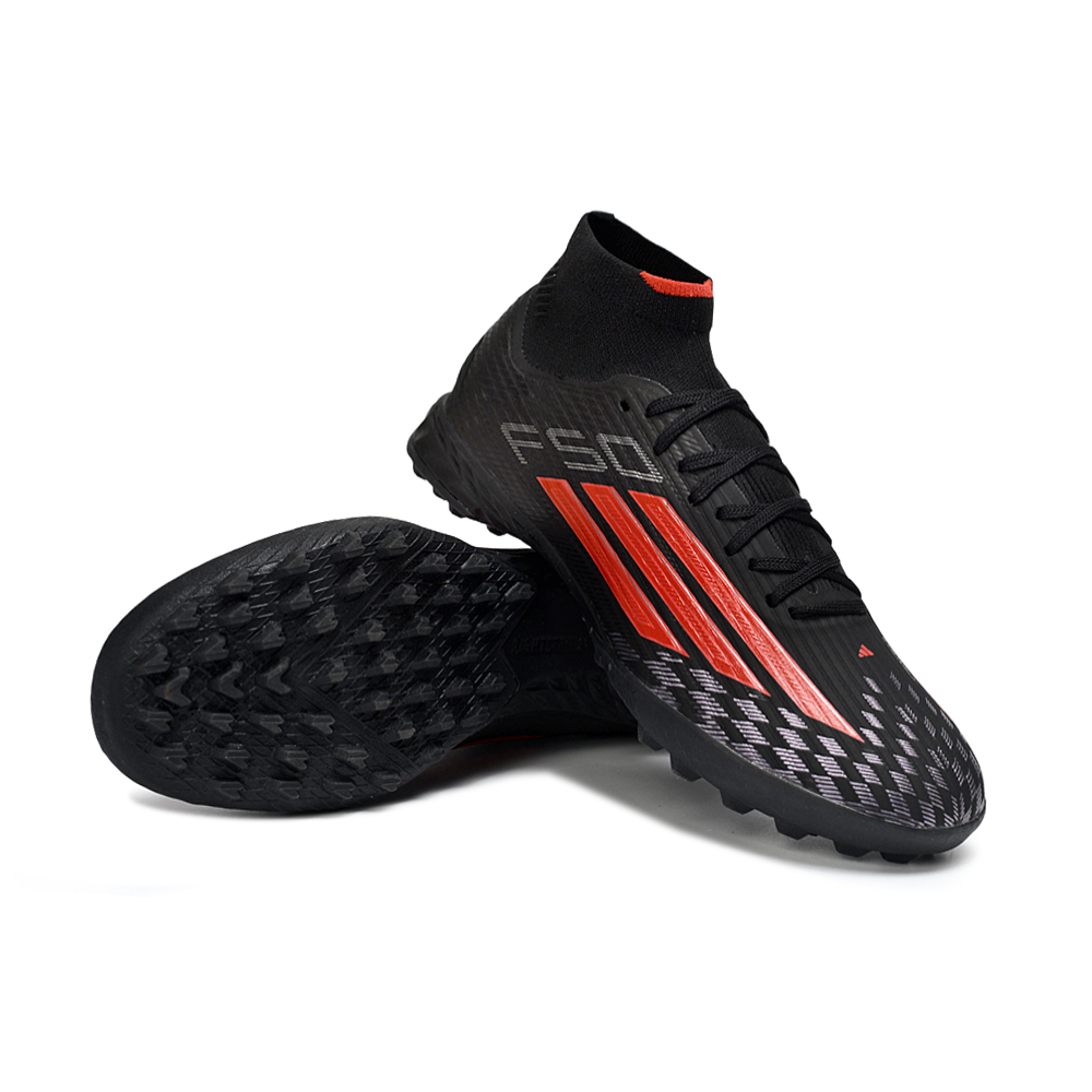 Chuteira Society Adidas F50 Cano Médio TF Preto e Vermelho