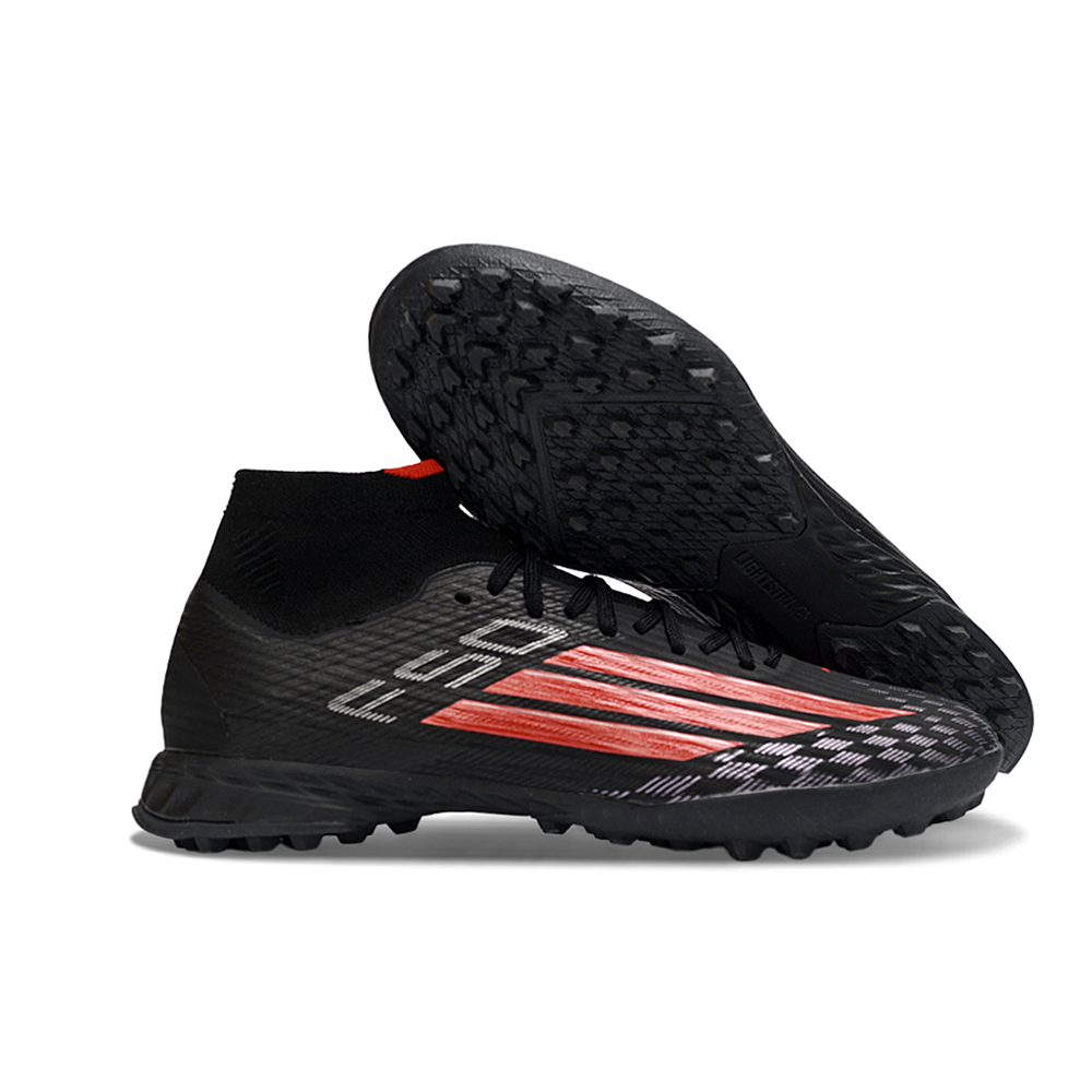 Chuteira Society Adidas F50 Cano Médio TF Preto e Vermelho