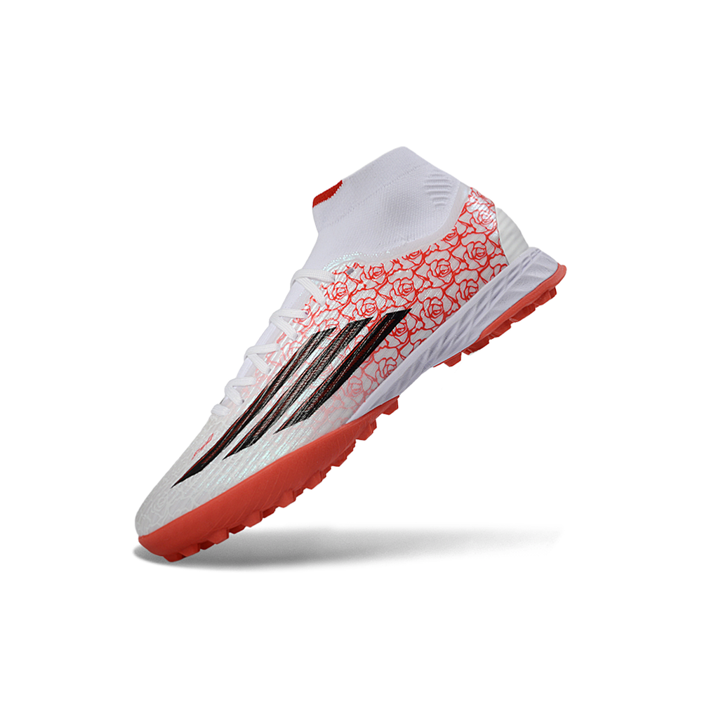 Chuteira Society Adidas F50 Cano Médio TF Branco e Vermelho