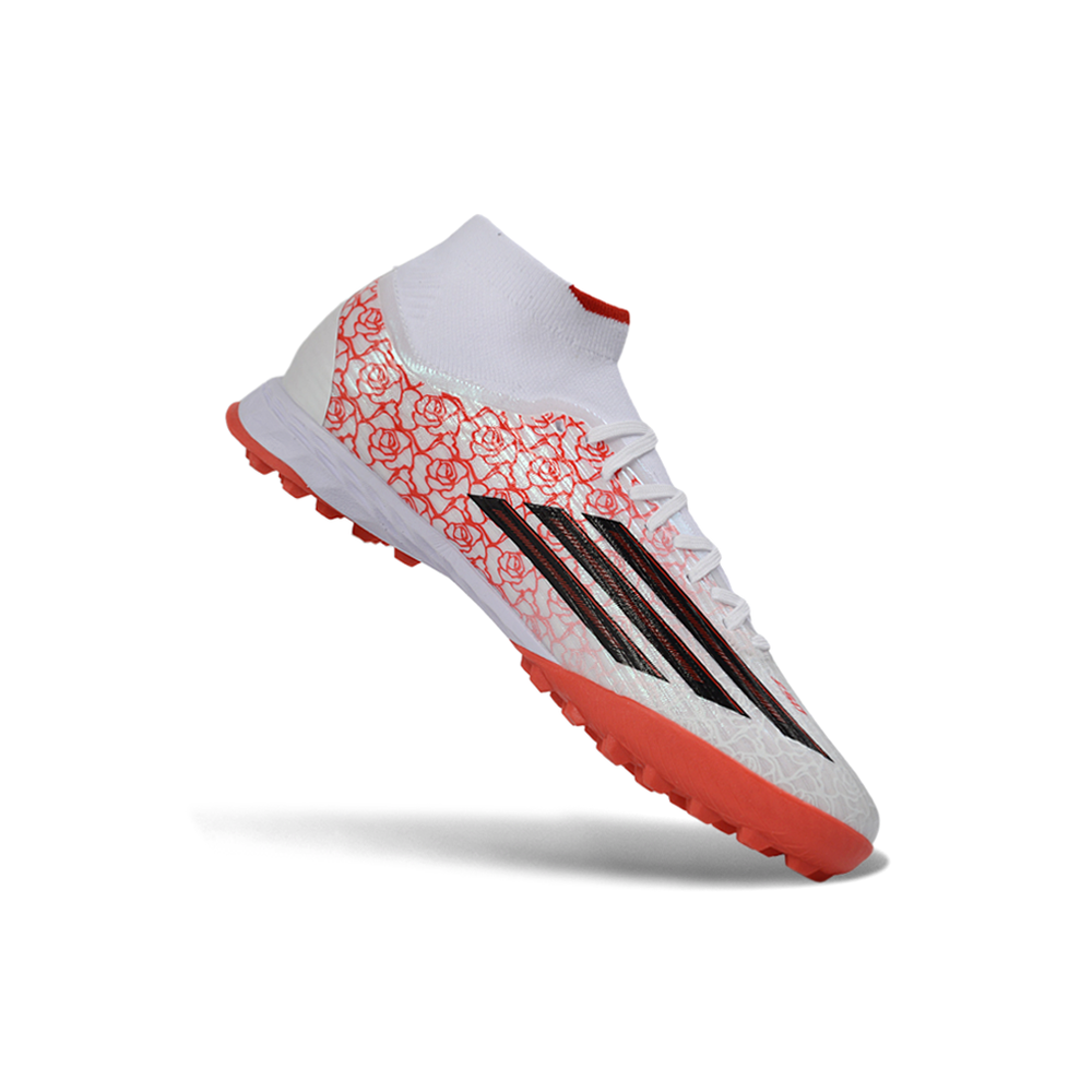 Chuteira Society Adidas F50 Cano Médio TF Branco e Vermelho