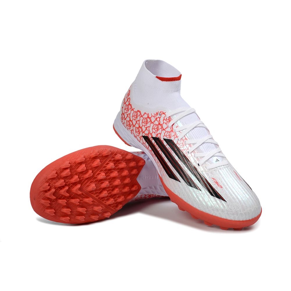 Chuteira Society Adidas F50 Cano Médio TF Branco e Vermelho