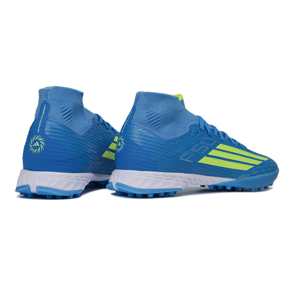 Chuteira Society Adidas F50 Cano Médio TF Azul e Verde
