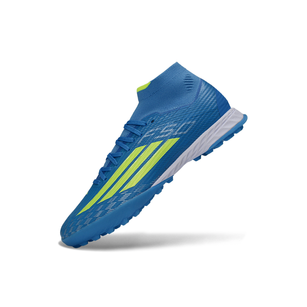 Chuteira Society Adidas F50 Cano Médio TF Azul e Verde