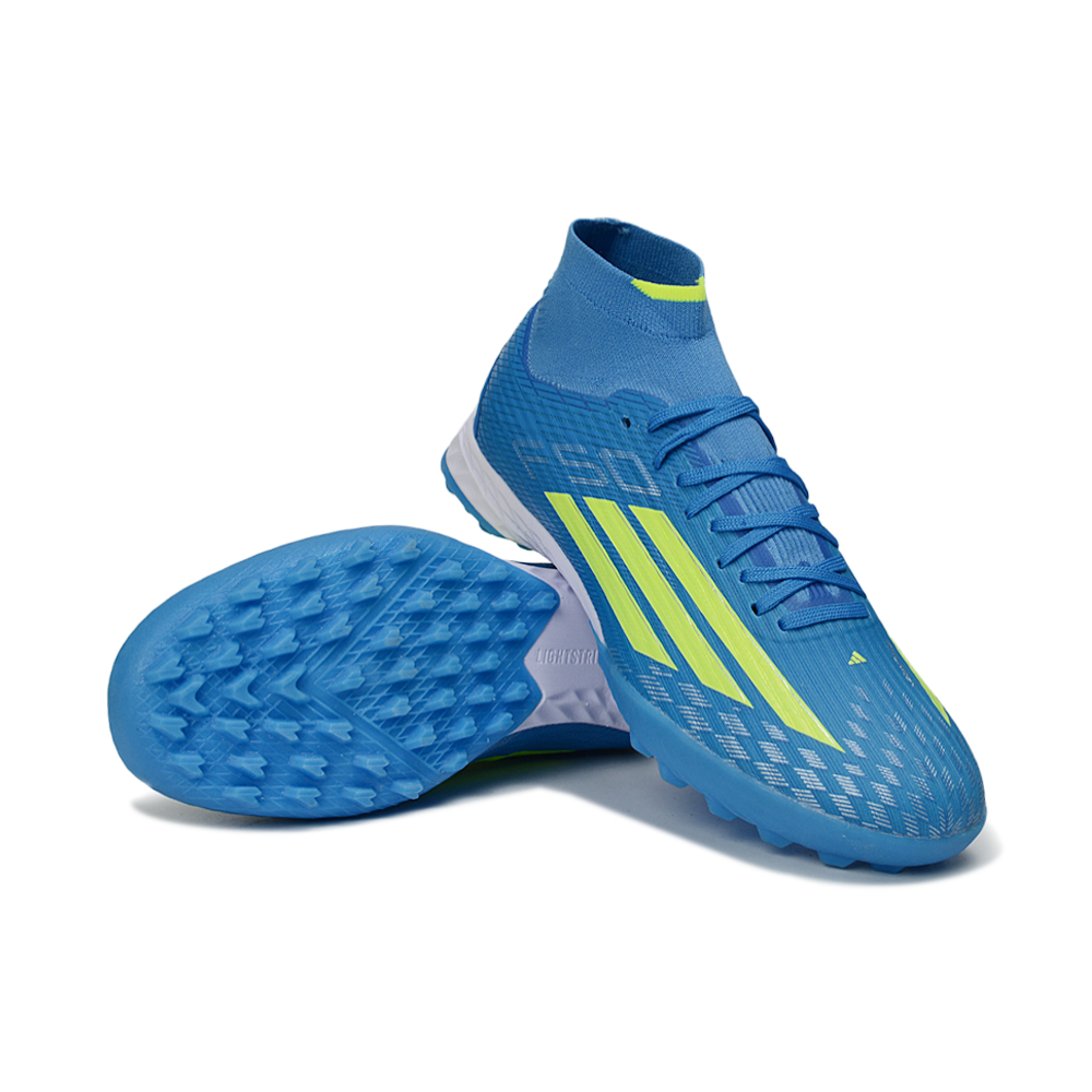 Chuteira Society Adidas F50 Cano Médio TF Azul e Verde