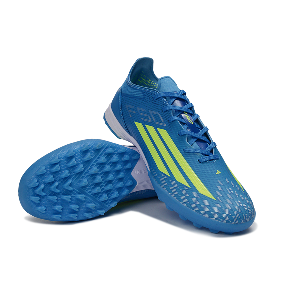 Chuteira Society Adidas F50 TF Azul e Verde 