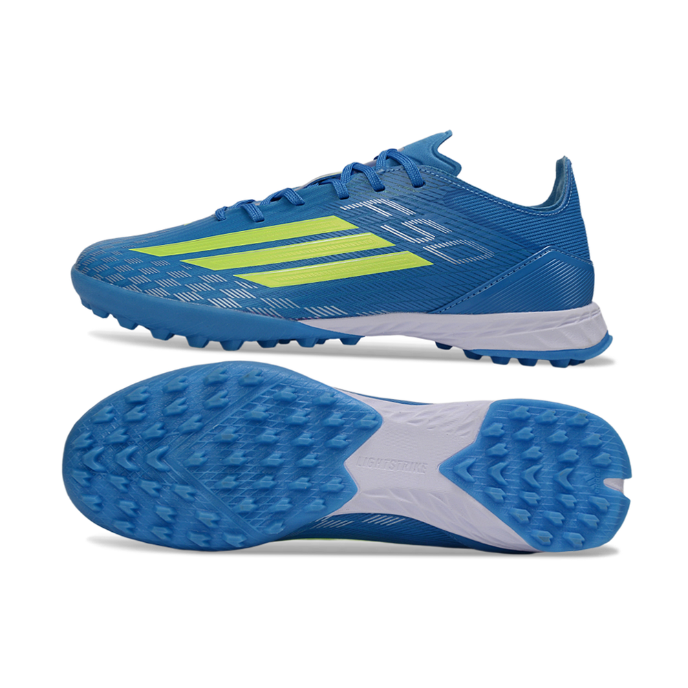 Chuteira Society Adidas F50 TF Azul e Verde 