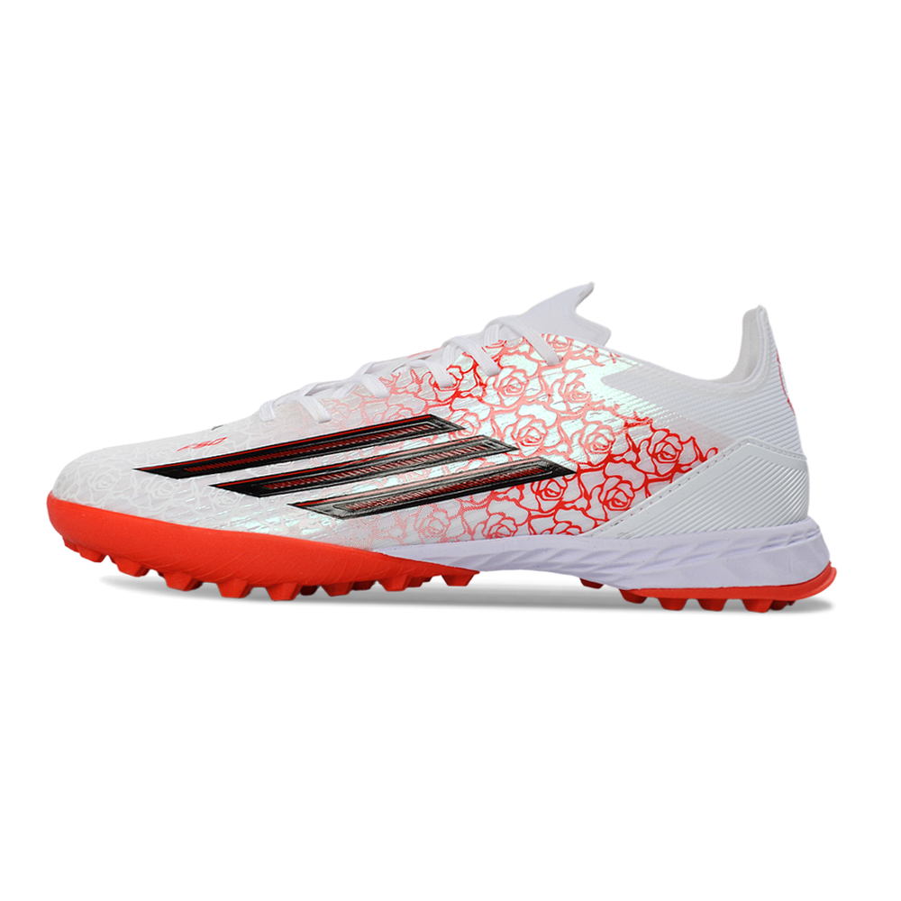 Chuteira Society Adidas F50 TF Branco, Vermelho e Preto