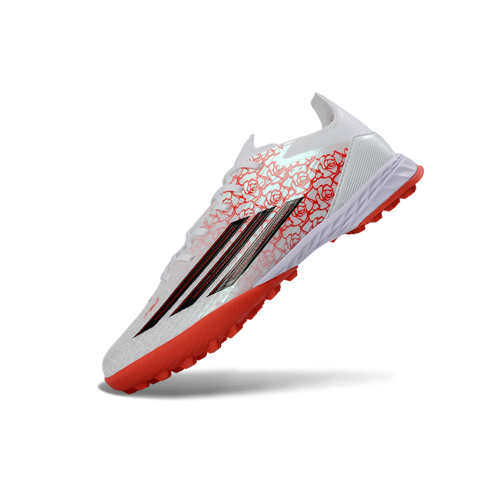 Chuteira Society Adidas F50 TF Branco, Vermelho e Preto
