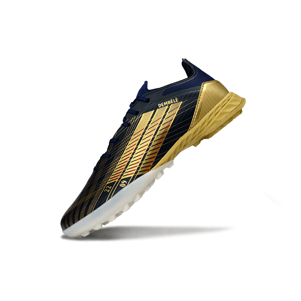 Chuteira Society Adidas F50 TF Azul Marinho e Dourado "Dembélé"