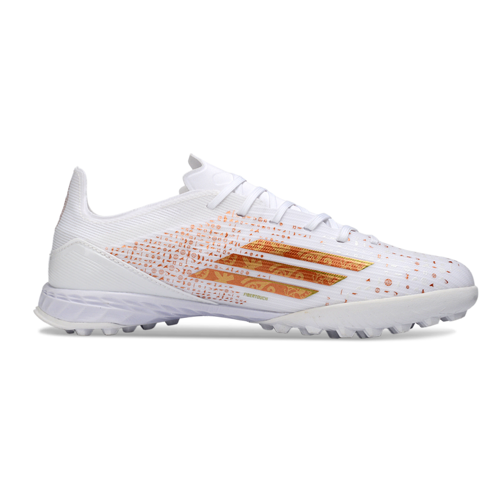 Chuteira Society Adidas F50 TF Branco e Dourado "Salah"