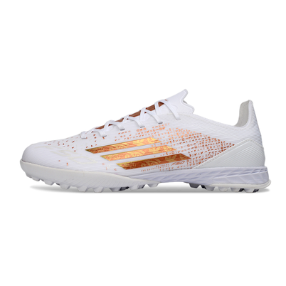 Chuteira Society Adidas F50 TF Branco e Dourado "Salah"