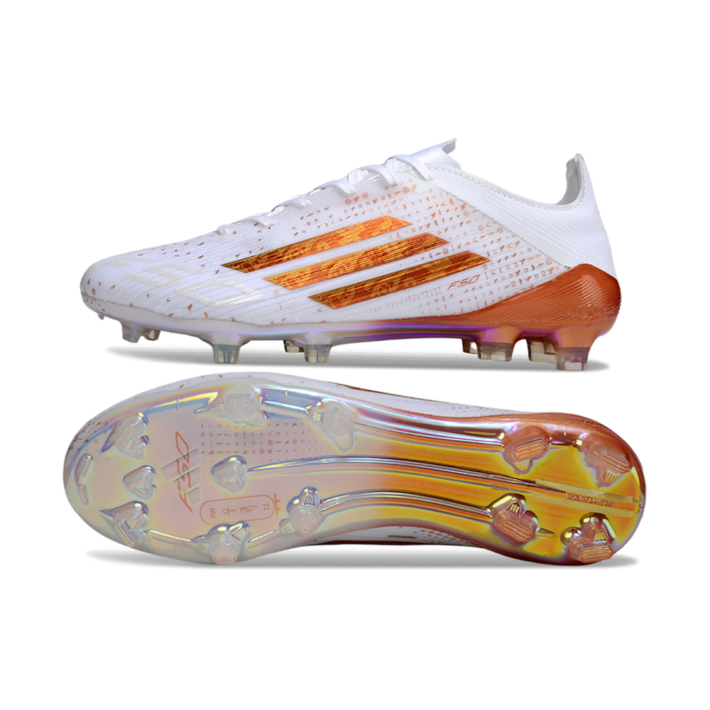 Chuteira Campo Adidas F50 FG Branco e Dourado "Salah"