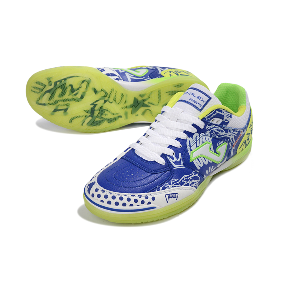 Chuteira Futsal Joma Top Flex Rebound IC Azul, Verde e Branco