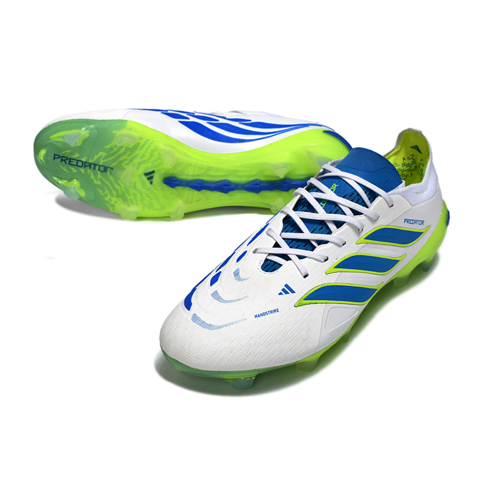 Chuteira Campo Adidas Predator 26 Elite FG Branco, Azul e Verde 