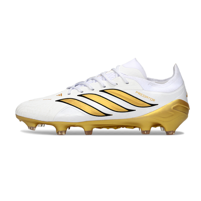 Chuteira Campo Adidas Predator 26 Elite FG Branco e Dourado 