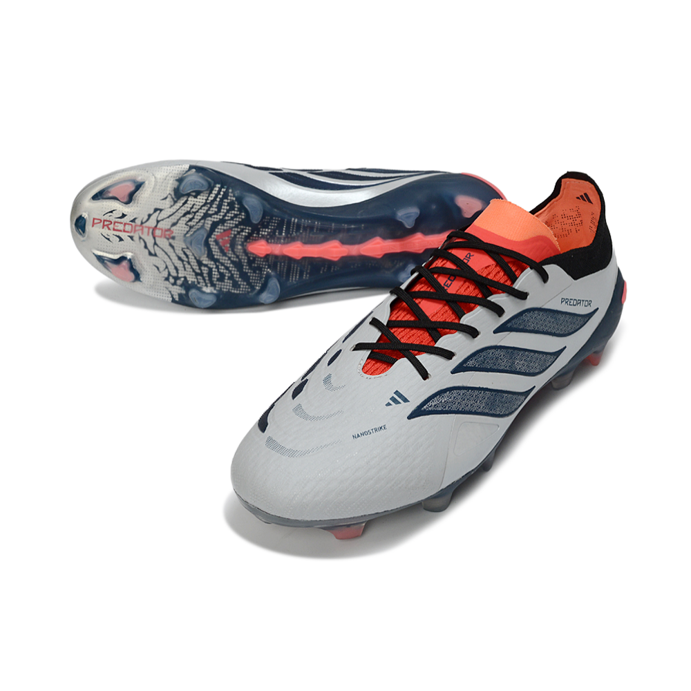 Chuteira Campo Adidas Predator 26 Elite FG Cinza, Azul e Laranja 