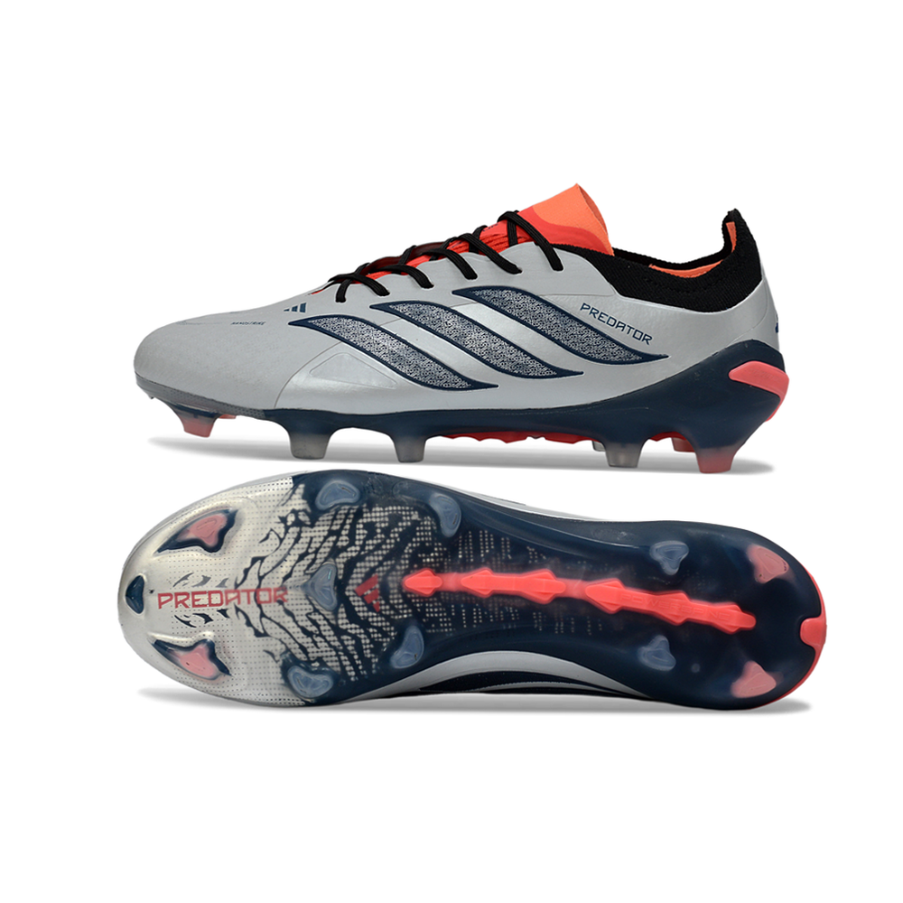 Chuteira Campo Adidas Predator 26 Elite FG Cinza, Azul e Laranja 