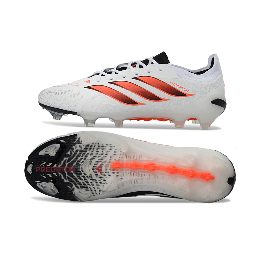 Chuteira Campo Adidas Predator 26 Elite FG Branco, Laranja e Preto 