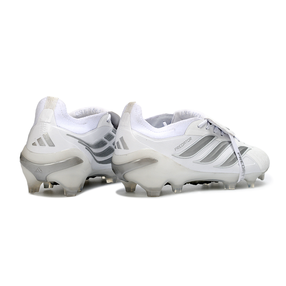 Chuteira Campo Adidas Predator Tongue 26 Elite FG Branco e Prata 
