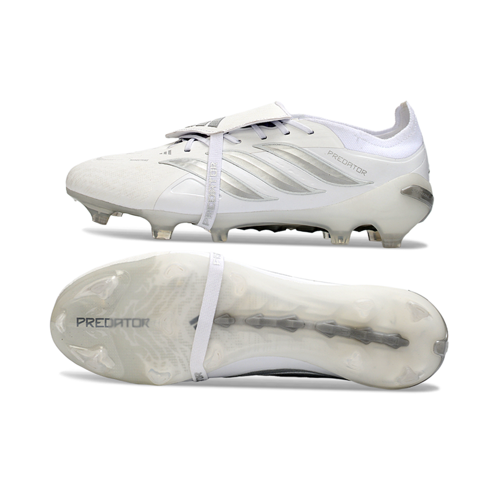 Chuteira Campo Adidas Predator Tongue 26 Elite FG Branco e Prata 