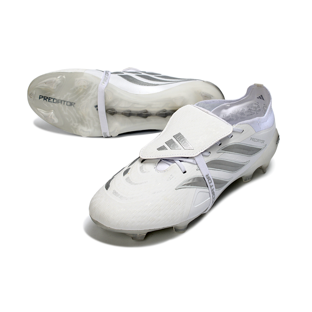 Chuteira Campo Adidas Predator Tongue 26 Elite FG Branco e Prata 