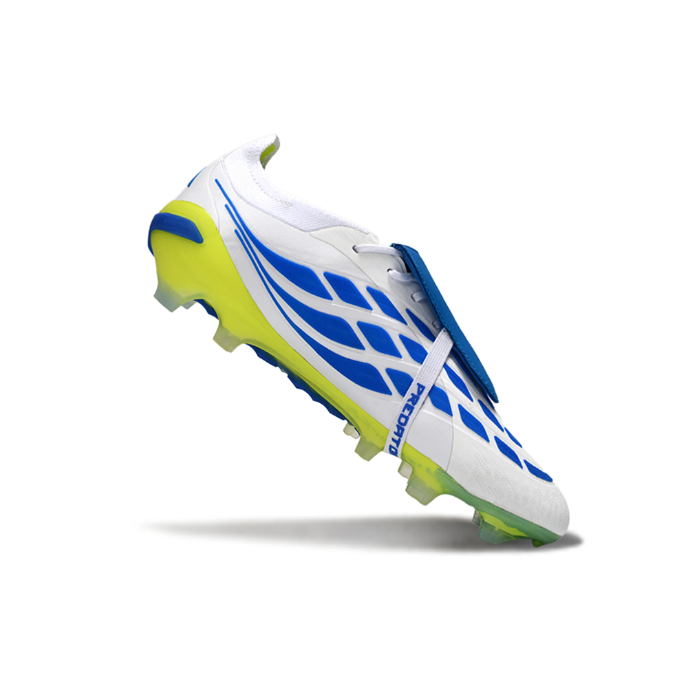 Chuteira Campo Adidas Predator Tongue 26 Elite FG Branco, Azul e Verde 