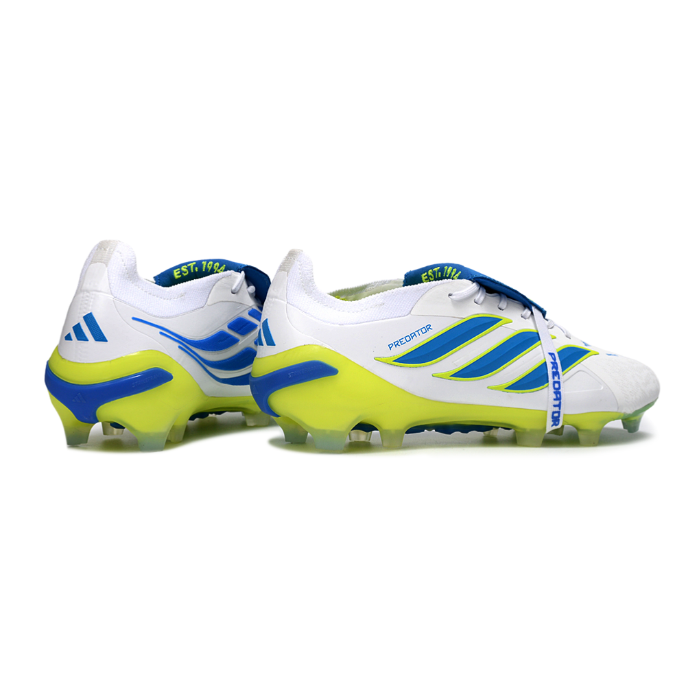 Chuteira Campo Adidas Predator Tongue 26 Elite FG Branco, Azul e Verde 