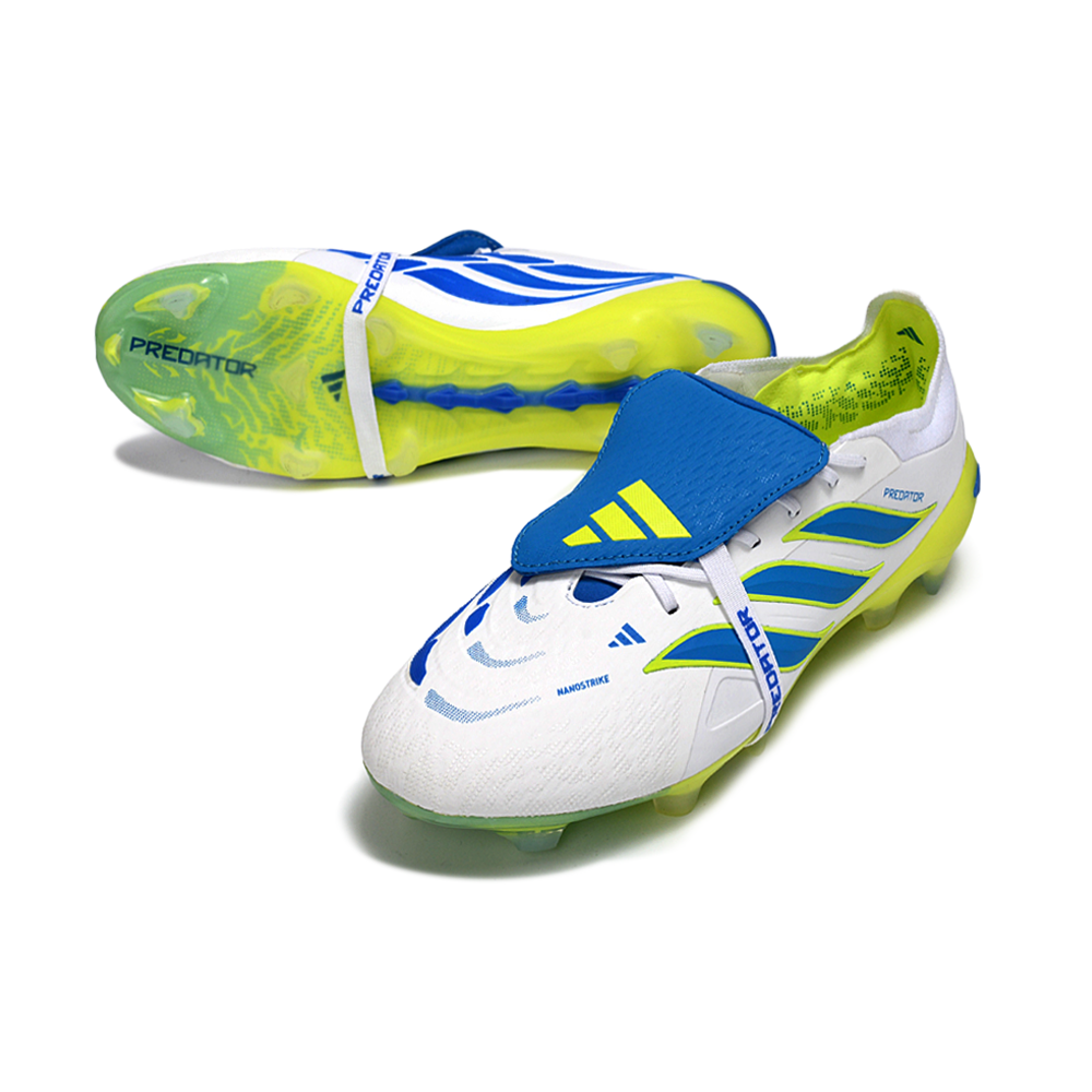 Chuteira Campo Adidas Predator Tongue 26 Elite FG Branco, Azul e Verde 