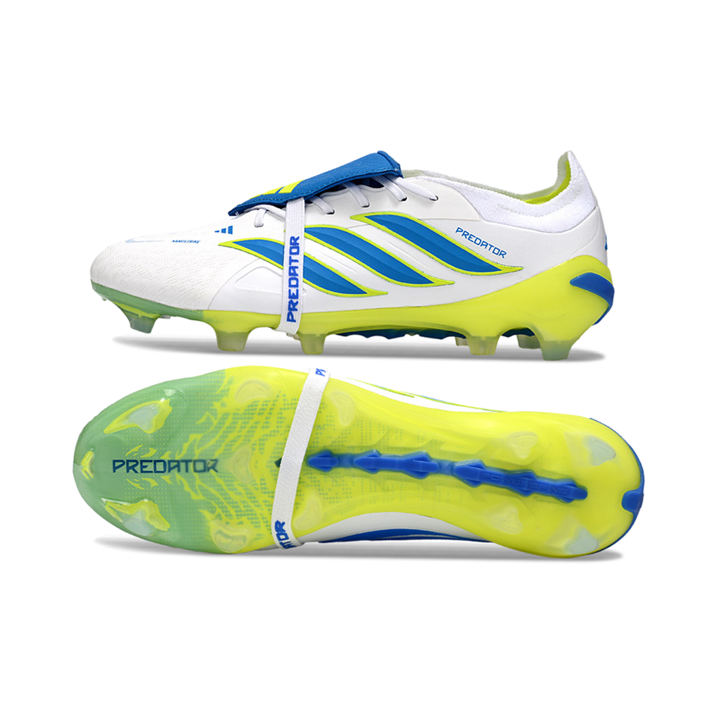 Chuteira Campo Adidas Predator Tongue 26 Elite FG Branco, Azul e Verde 