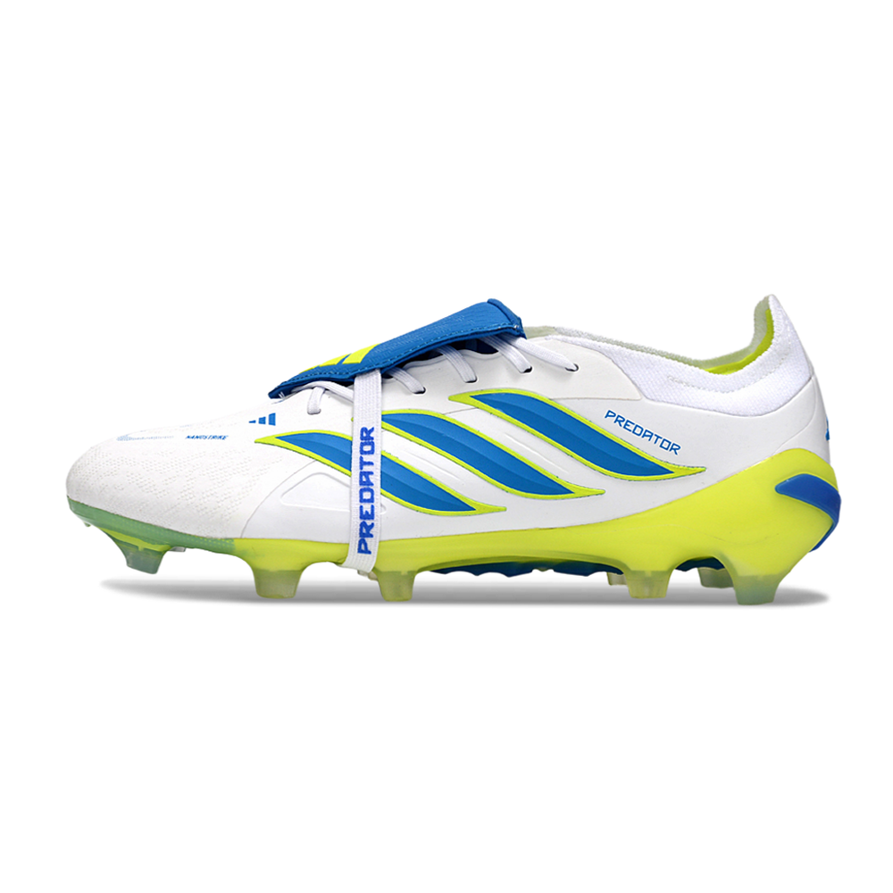 Chuteira Campo Adidas Predator Tongue 26 Elite FG Branco, Azul e Verde 