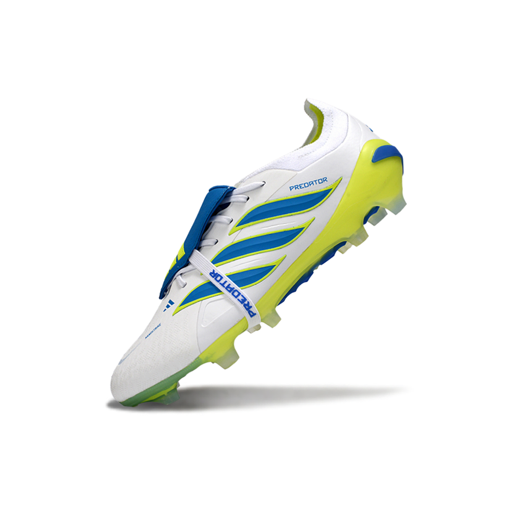 Chuteira Campo Adidas Predator Tongue 26 Elite FG Branco, Azul e Verde 