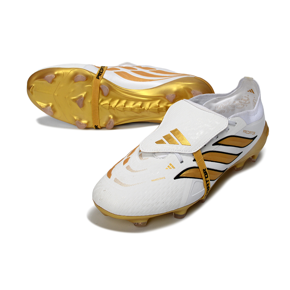 Chuteira Campo Adidas Predator Tongue 26 Elite FG Branco e Dourado 