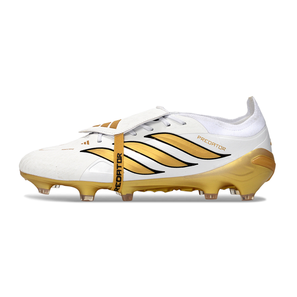 Chuteira Campo Adidas Predator Tongue 26 Elite FG Branco e Dourado 