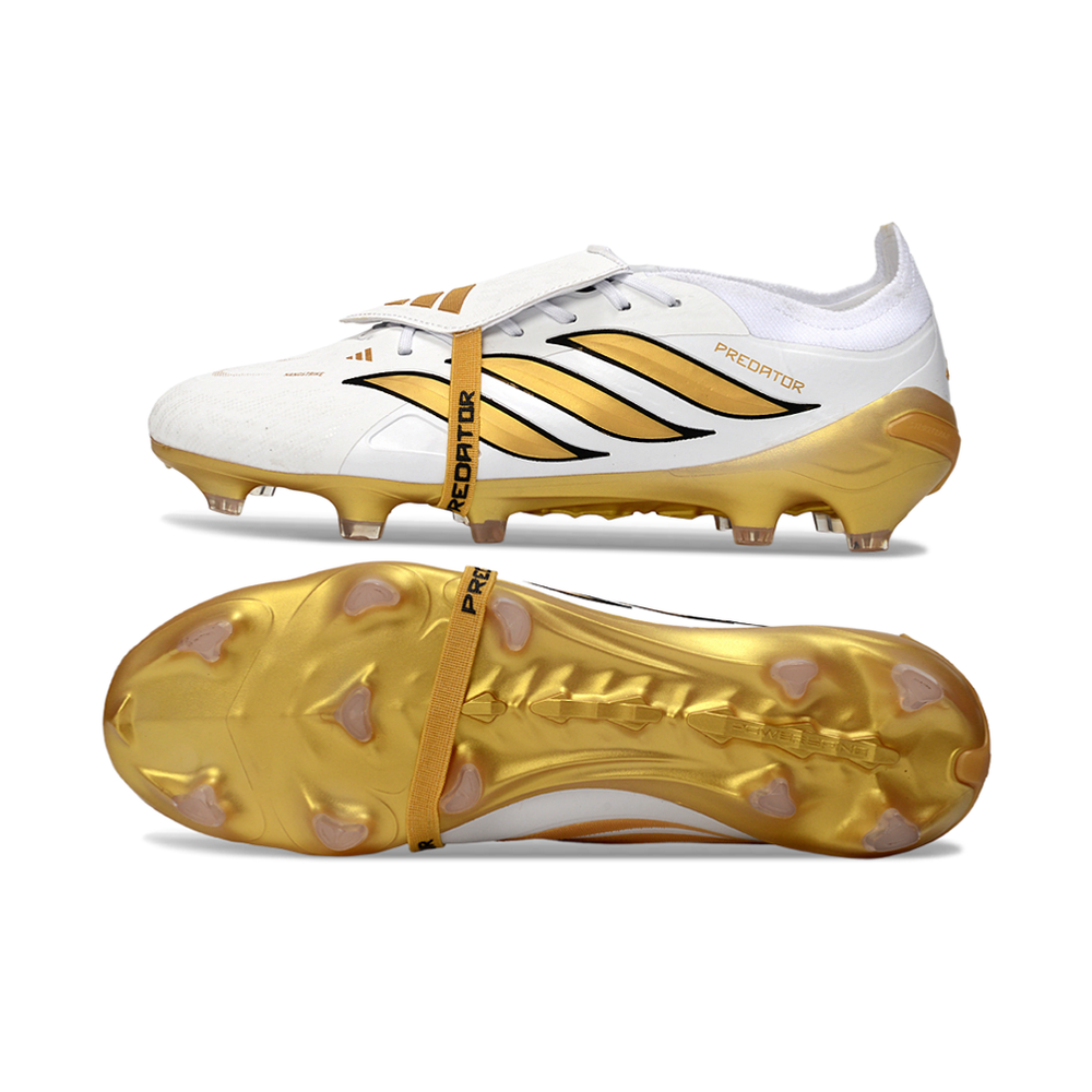Chuteira Campo Adidas Predator Tongue 26 Elite FG Branco e Dourado 