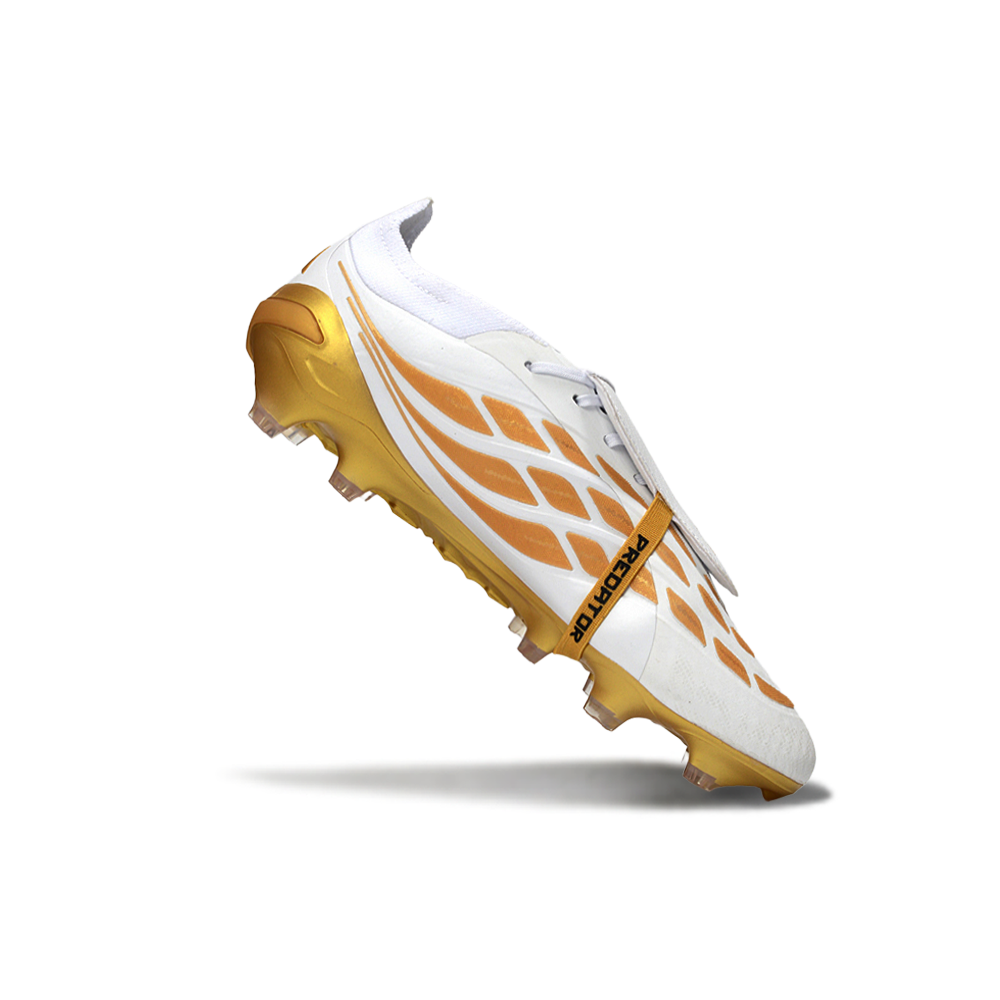 Chuteira Campo Adidas Predator Tongue 26 Elite FG Branco e Dourado 
