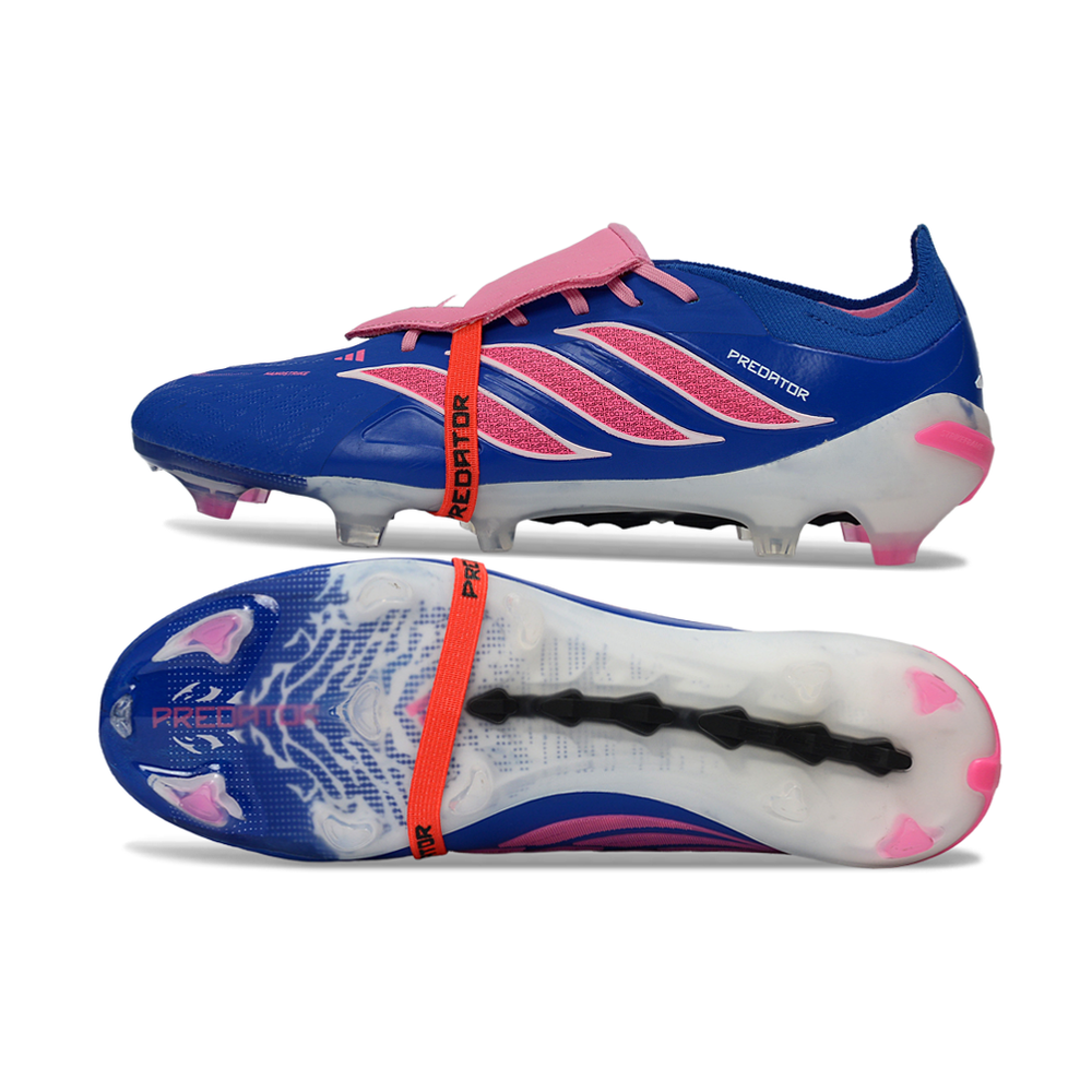 Chuteira Campo Adidas Predator Tongue 26 Elite FG Azul e Rosa 