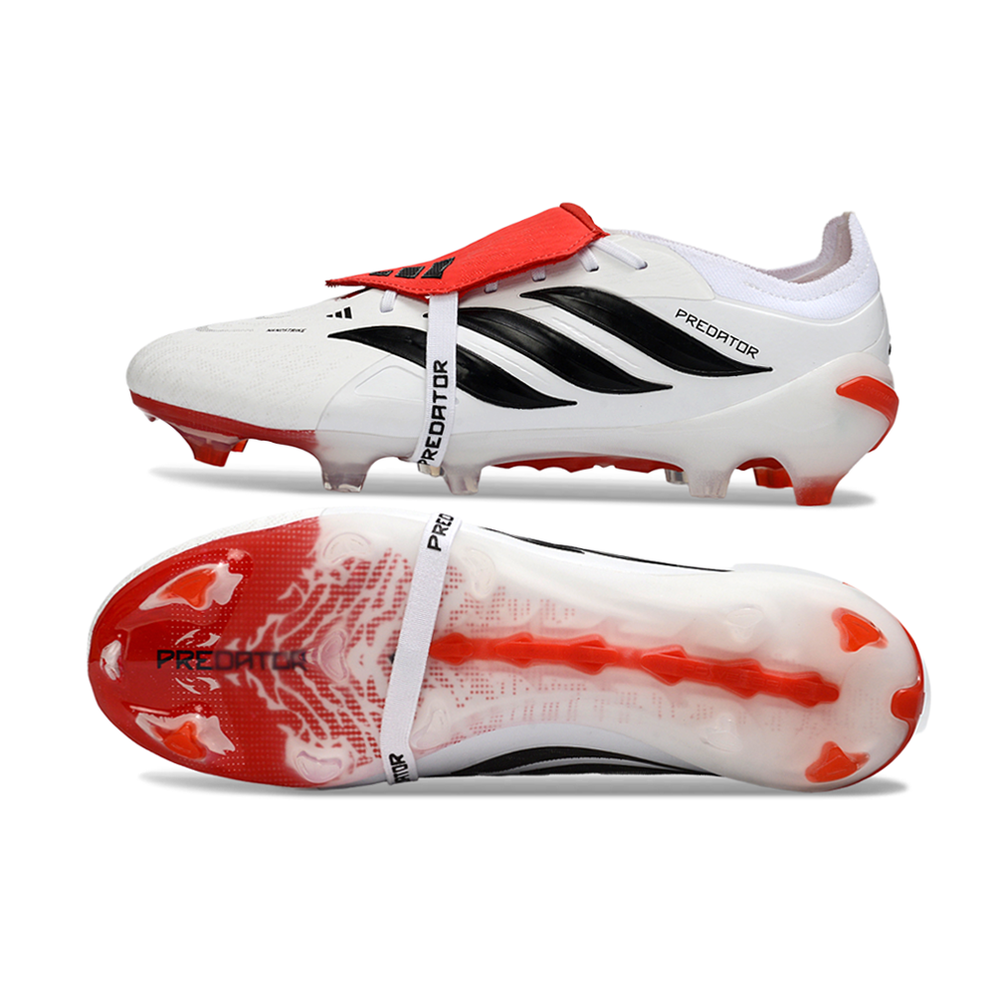 Chuteira Campo Adidas Predator Tongue 26 Elite FG Branco, Vermelho e Preto 