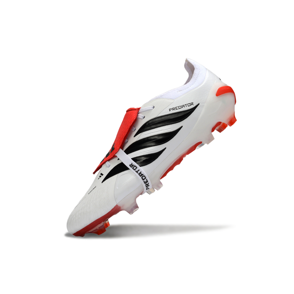 Chuteira Campo Adidas Predator Tongue 26 Elite FG Branco, Vermelho e Preto 
