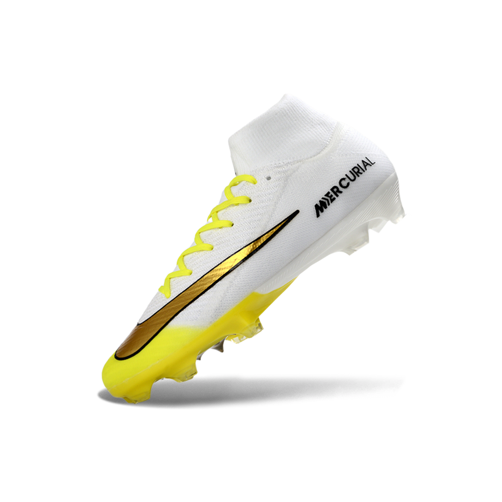 Chuteira Campo Nike Air Zoom Mercurial Superfly 10 Elite FG Branco, Amarelo e Dourado 