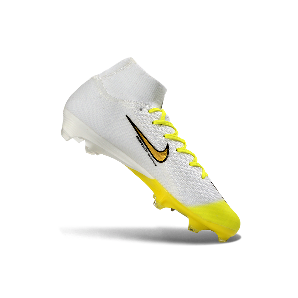 Chuteira Campo Nike Air Zoom Mercurial Superfly 10 Elite FG Branco, Amarelo e Dourado 
