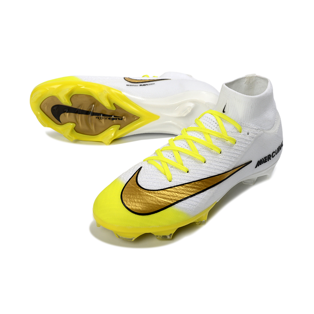Chuteira Campo Nike Air Zoom Mercurial Superfly 10 Elite FG Branco, Amarelo e Dourado 