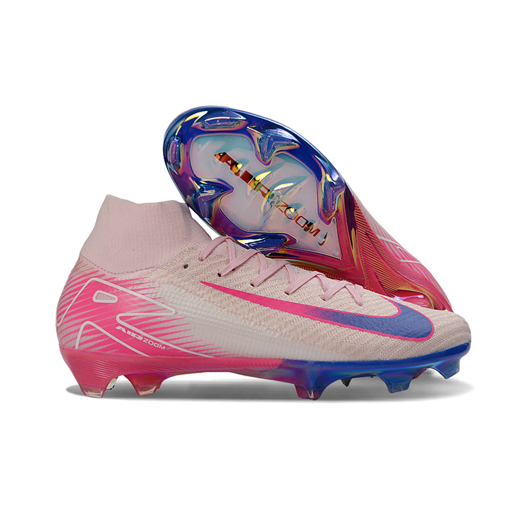 Chuteira Campo Nike Air Zoom Mercurial Superfly 10 Elite FG  Rosa e Azul 