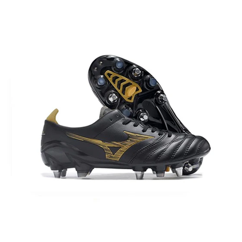 Chuteira Campo Mizuno Morelia Neo 4 Trava Mista Preta e Amarelo