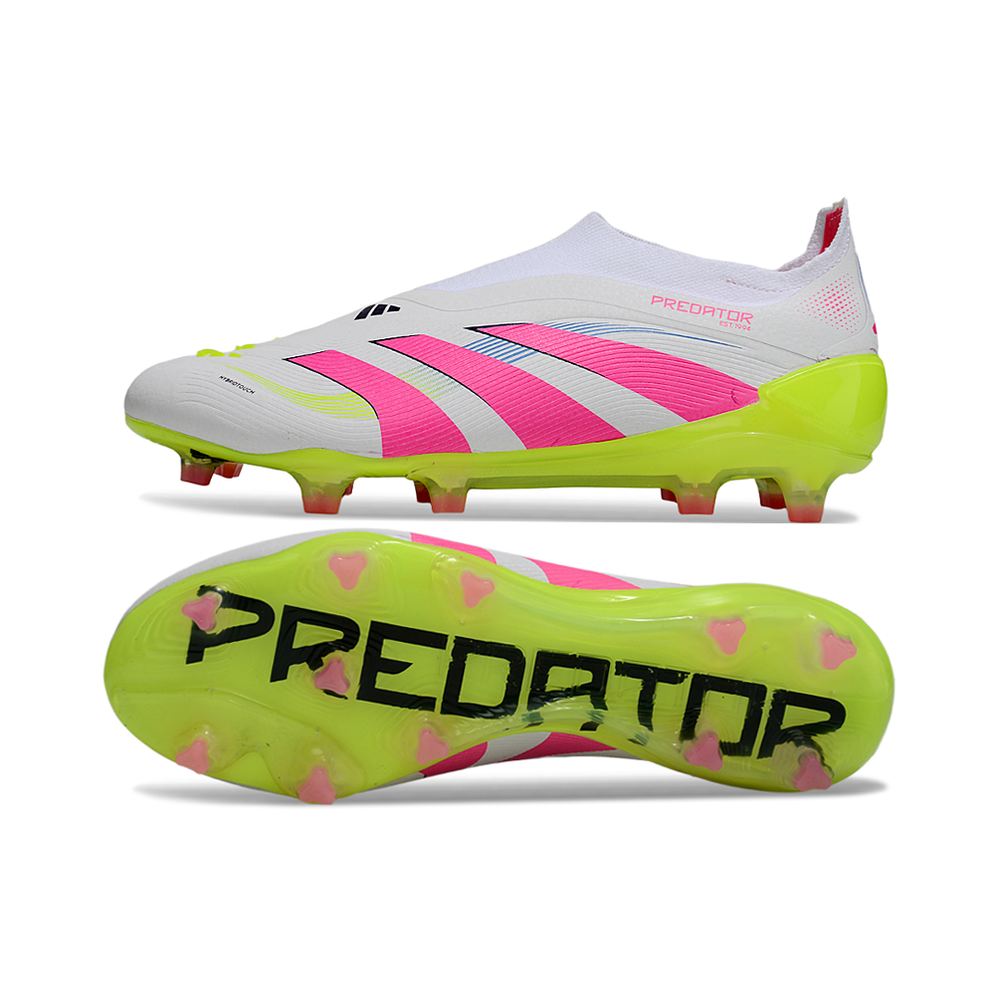 Chuteira Campo Adidas Predator LL Elite FG Branco, Rosa e Verde 