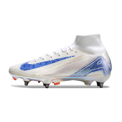 Chuteira Campo Nike Air Zoom Mercurial Superfly 10 Elite Trava Mista Branca, Azul e Laranja 