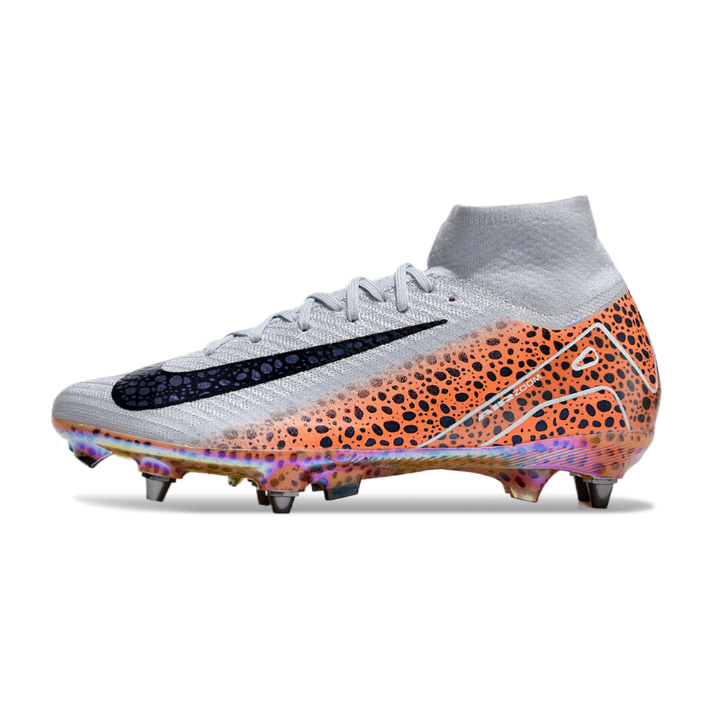 Chuteira Campo Nike Air Zoom Mercurial Superfly 10 Elite Trava Mista Branca, Laranja e Preto 