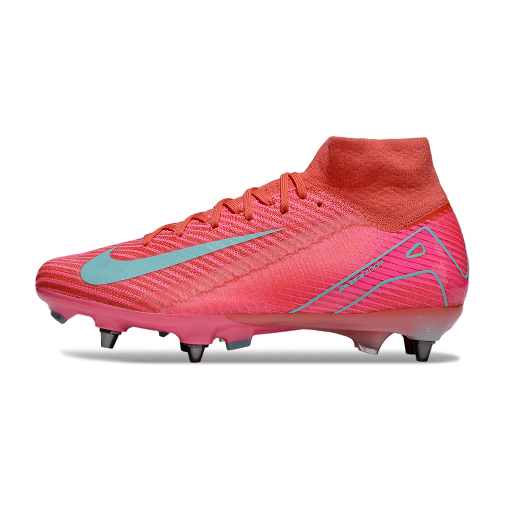 Chuteira Campo Nike Air Zoom Mercurial Superfly 10 Elite Trava Mista Rosa e Azul 