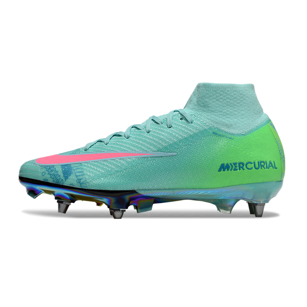 Chuteira Campo Nike Air Zoom Mercurial Superfly 10 Elite Trava Mista Verde e Rosa 